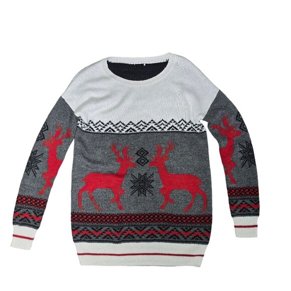 Unisex Festive Reindeer Christmas Sweater Holiday Knit Pullover size Large women - Picture 1 of 3